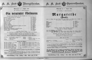 Theaterzettel (Oper und Burgtheater in Wien) 18890403 Seite: 1