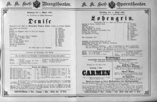 Theaterzettel (Oper und Burgtheater in Wien) 18890407 Seite: 1