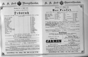 Theaterzettel (Oper und Burgtheater in Wien) 18890409 Seite: 1