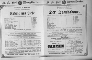 Theaterzettel (Oper und Burgtheater in Wien) 18890413 Seite: 1