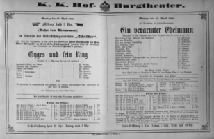 Theaterzettel (Oper und Burgtheater in Wien) 18890422 Seite: 1