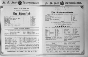 Theaterzettel (Oper und Burgtheater in Wien) 18890423 Seite: 1