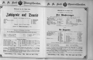 Theaterzettel (Oper und Burgtheater in Wien) 18890424 Seite: 1