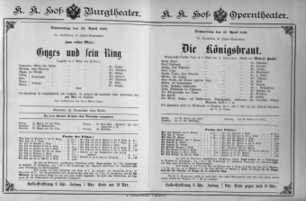 Theaterzettel (Oper und Burgtheater in Wien) 18890425 Seite: 1