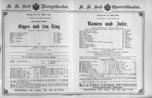 Theaterzettel (Oper und Burgtheater in Wien) 18890426 Seite: 1