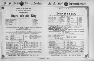 Theaterzettel (Oper und Burgtheater in Wien) 18890428 Seite: 1