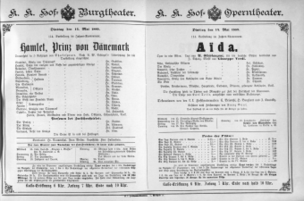 Theaterzettel (Oper und Burgtheater in Wien) 18890514 Seite: 1