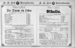 Theaterzettel (Oper und Burgtheater in Wien) 18890522 Seite: 1