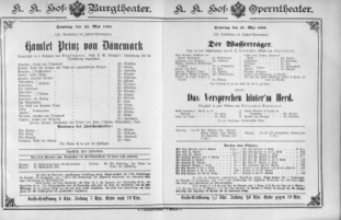 Theaterzettel (Oper und Burgtheater in Wien) 18890525 Seite: 1