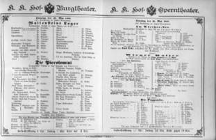 Theaterzettel (Oper und Burgtheater in Wien) 18890526 Seite: 1