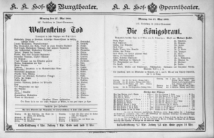 Theaterzettel (Oper und Burgtheater in Wien) 18890527 Seite: 1