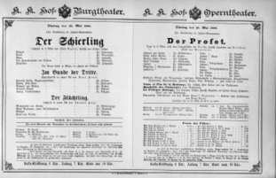 Theaterzettel (Oper und Burgtheater in Wien) 18890528 Seite: 1