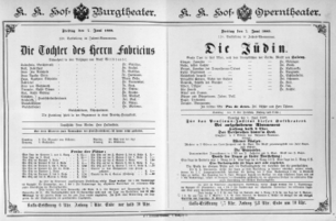 Theaterzettel (Oper und Burgtheater in Wien) 18890607 Seite: 1