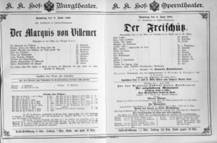 Theaterzettel (Oper und Burgtheater in Wien) 18890608 Seite: 1