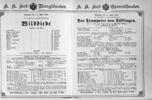 Theaterzettel (Oper und Burgtheater in Wien) 18890611 Seite: 1