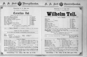 Theaterzettel (Oper und Burgtheater in Wien) 18890613 Seite: 1