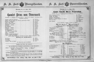Theaterzettel (Oper und Burgtheater in Wien) 18890615 Seite: 1