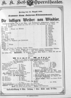 Theaterzettel (Oper und Burgtheater in Wien) 18890816 Seite: 1