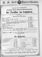 Theaterzettel (Oper und Burgtheater in Wien) 18890831 Seite: 1