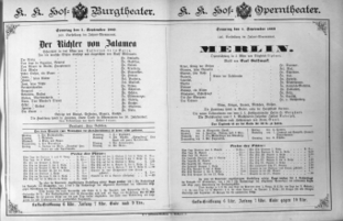 Theaterzettel (Oper und Burgtheater in Wien) 18890901 Seite: 1