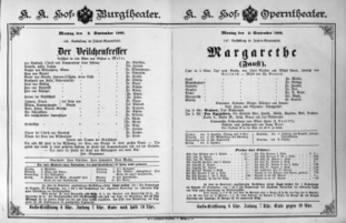 Theaterzettel (Oper und Burgtheater in Wien) 18890902 Seite: 1