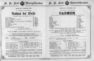 Theaterzettel (Oper und Burgtheater in Wien) 18890906 Seite: 1
