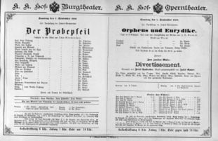 Theaterzettel (Oper und Burgtheater in Wien) 18890907 Seite: 1