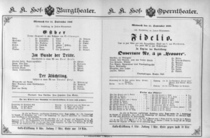 Theaterzettel (Oper und Burgtheater in Wien) 18890911 Seite: 1