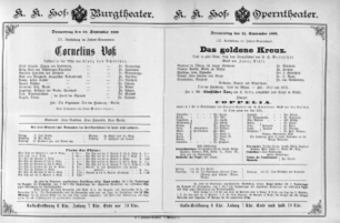 Theaterzettel (Oper und Burgtheater in Wien) 18890912 Seite: 1