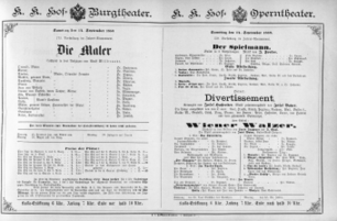 Theaterzettel (Oper und Burgtheater in Wien) 18890914 Seite: 1