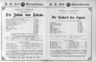 Theaterzettel (Oper und Burgtheater in Wien) 18890919 Seite: 1