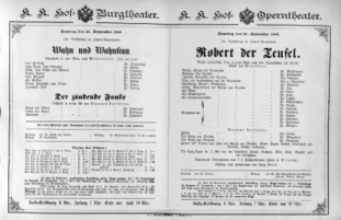 Theaterzettel (Oper und Burgtheater in Wien) 18890921 Seite: 1