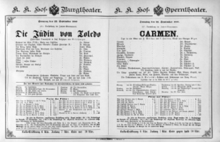 Theaterzettel (Oper und Burgtheater in Wien) 18890922 Seite: 1