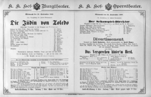 Theaterzettel (Oper und Burgtheater in Wien) 18890925 Seite: 1