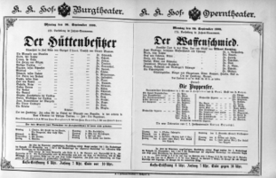 Theaterzettel (Oper und Burgtheater in Wien) 18890930 Seite: 1