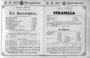 Theaterzettel (Oper und Burgtheater in Wien) 18891005 Seite: 1