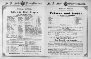 Theaterzettel (Oper und Burgtheater in Wien) 18891006 Seite: 1
