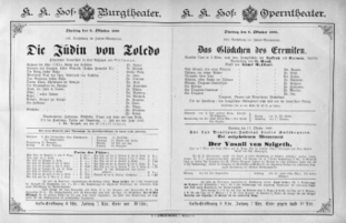 Theaterzettel (Oper und Burgtheater in Wien) 18891008 Seite: 1