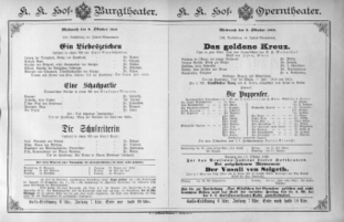 Theaterzettel (Oper und Burgtheater in Wien) 18891009 Seite: 1