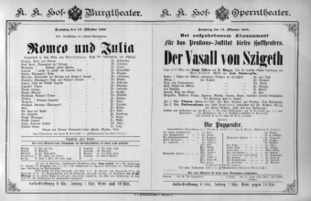 Theaterzettel (Oper und Burgtheater in Wien) 18891013 Seite: 1