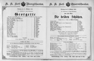 Theaterzettel (Oper und Burgtheater in Wien) 18891015 Seite: 1