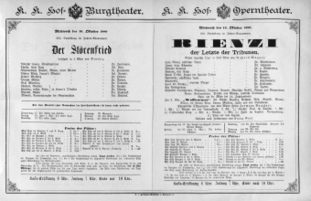 Theaterzettel (Oper und Burgtheater in Wien) 18891016 Seite: 1