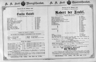 Theaterzettel (Oper und Burgtheater in Wien) 18891022 Seite: 1