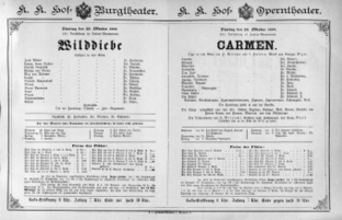 Theaterzettel (Oper und Burgtheater in Wien) 18891029 Seite: 1