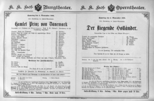 Theaterzettel (Oper und Burgtheater in Wien) 18891102 Seite: 1