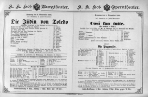 Theaterzettel (Oper und Burgtheater in Wien) 18891103 Seite: 1