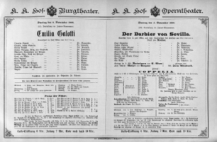 Theaterzettel (Oper und Burgtheater in Wien) 18891105 Seite: 1