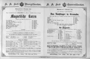 Theaterzettel (Oper und Burgtheater in Wien) 18891106 Seite: 1
