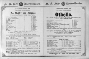 Theaterzettel (Oper und Burgtheater in Wien) 18891108 Seite: 1