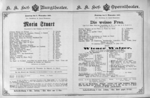 Theaterzettel (Oper und Burgtheater in Wien) 18891109 Seite: 1